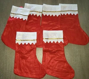6 NEW 16 INCH CHRISTMAS STOCKINGS red white GOLD TRIM BOYS GIRLS ALL AGES cute @ - Picture 1 of 1