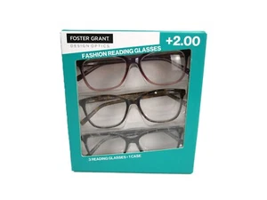 Foster Grant +2.00 Fashion Reading Glasses 3-Pack UVA-UVB Lens Protection - Picture 1 of 10