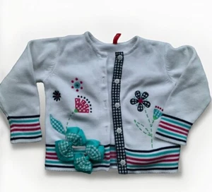 Hanna Andersson White Knit Cardigan Sweater Gingham Floral Girls Size 5 (110cm) - Picture 1 of 7