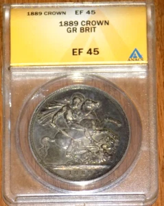 1889 Great Britain UK Jubilee Crown ANACS Graded EF45 Queen Victoria KM#765 Coin - Picture 1 of 5