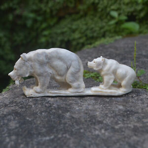 Double Bears Carving 118mm Length T526 in Moose Antler Hand Carved