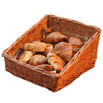 SMALL HAND MADE SLOPED WICKER WOOD DISPLAY BASKET FOR BREAD, CAKES, SNACKS ETC - Image 1 of 3