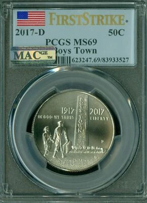 2017 D BOYS TOWN HALF DOLLAR PCGS MS69 PQ F.S.  MAC SPOTLESS * - Image 1 of 2