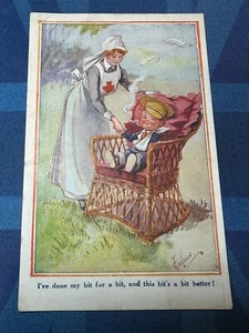WW1 T Gilson Military Comic Postcard Red Cross Nurse Blues Uniform Wounded - Picture 1 of 2
