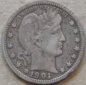 1901 Barber Quarter 25c VF as Pictured L - Picture 1 of 2