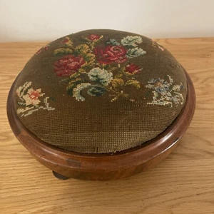Vintage Foot Stool D 28cm H 9Cm Lewis Cole Furnishing Andover Tapestry Top - Picture 1 of 13
