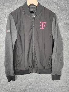 T-Mobile Fossa Apparel Jacke Herren Medium schwarz grau durchgehender Reißverschluss Bomber Logo - Bild 1 von 15
