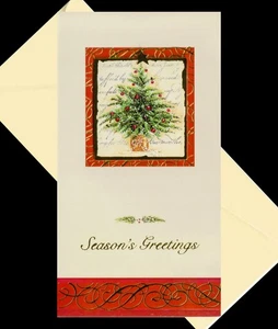 Saludos de temporada - Tarjeta de Navidad vintage de lujo hecha a mano 3,75x7,25 con sobre - Imagen 1 de 3