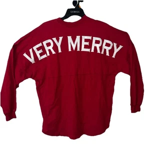 Spirit Jersey Very Merry Red Oversized Graphic Top Women Size Medium Christmas - Picture 1 of 7