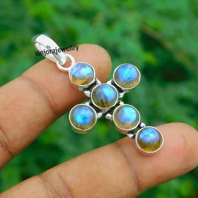 Piedra preciosa de labradorita natural 925 plata esterlina hecha a mano... - Imagen 1 de 4