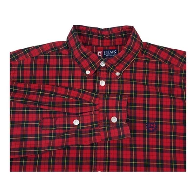 Camisa con botones a cuadros roja Chaps para niños XL 18-20 algodón manga larga vacaciones Foto 1 de 4