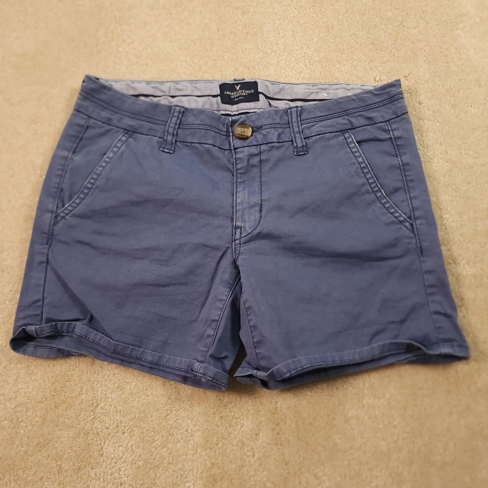 Pantalones Cortos American Eagle Para Mujer Adolescente Talla 2 Azul Elastizado Midi Frente Plano Algodón Foto 1 de 4