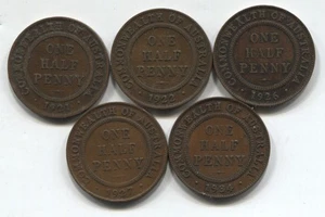 Australia 1921-1934 5 Different Dates Half Pennies See Scans - Picture 1 of 3