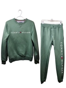 Tommy Hilfiger Green Logo Sweatsuit Xs Top Small Bottoms Green Tracksuit - Picture 1 of 21