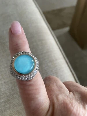 青铜 Milor 意大利玫瑰青铜绿松石色凸圆形和 CZ 戒指 尺寸 8.25 — 第 1/4 张图片