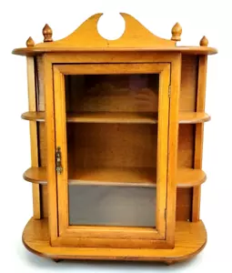 Unique Curved 3 Tier Glass Door Wooden Wall Curio Cabinet Knick Knack Needs TLC - Picture 1 of 15