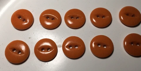 Antique Orange Buttons Ceramic Dark Calico 5/8" Set 10 Ten Two-Hole Fish Eye Cover