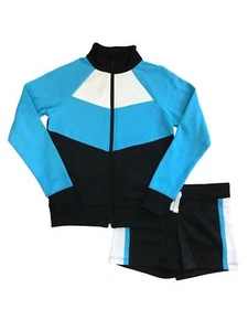 Avia Girls 2PC Black & Blue Zip-Up Jacket & Shorts Track Set Athletic Outfit L - Picture 1 of 1