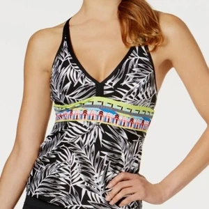Camiseta Tankini JAG Tropical Palm Racerback $86 XS o Pequeña Acolchada Correas Ajustables - Imagen 1 de 9