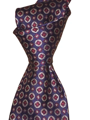 250 美元全新带标签 GUCCI 海军蓝 带勃艮第几何 3.9 英寸编织真丝领带 意大利 — 第 1/4 张图片