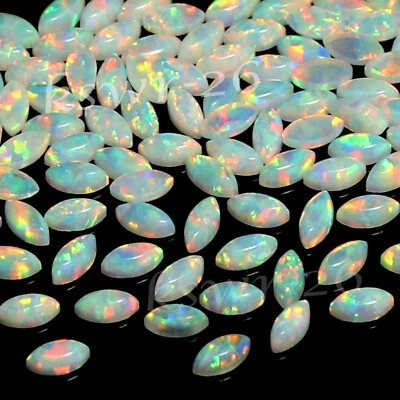 10 Pcs Lot Australian Multi Color Fire 5x2.5 MM Marquise Cut White Opal Gemstone - Image 1 of 4