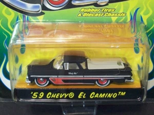 Chevy El Camino 2002 Jada 59 1959 ratas de carretera Rat Rod Hot Rod coche llamas negras nuevo en paquete - Imagen 1 de 7