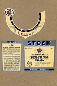 STOCK '84 BRANDY. Made in Italy. Front, Back & Neck, EXPORT LABELS - Picture 1 of 1