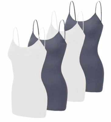 [4 pack] Women Long Camisole Tank Tops Cotton Basic Cami Tops W/ Straps S ~ 3XL - Image 1 of 4