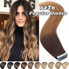 l 60PCS Tape In Real Remy Human Hair Extensions Thick Full Head Blonde Skin Weft