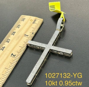 10k Solid Gold 0.95 Carat Holy Cross V0.95 Natural Diamond Cross Pendant - Picture 1 of 1