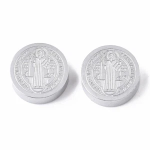 10 piezas Medalla San Benito Cuentas Acero Inoxidable Plana Cruz Redonda Medalla 7,5 mm - Imagen 1 de 2
