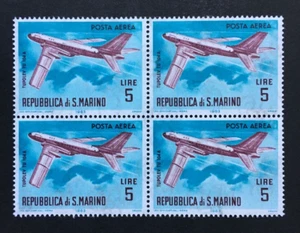 5 LIRE POSTA AEREA - QUARTINA FRANCOBOLLI VALORI REPUBBLICA DI SAN MARINO - Foto 1 di 3