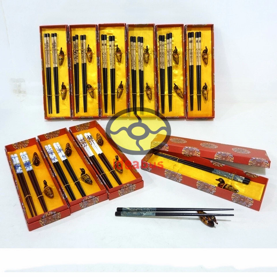 JUEGO DE REGALO 2 pares de palillos/reposacatos mandarín/caja de regalo de madera moda china Foto 1 de 4