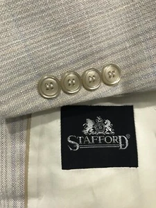 STAFFORD BLAZER JACKET Ivory Green Blue Striped Linen 43L - Picture 1 of 9