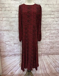 LOFT Womens Midi Dress Size 4 Red Animal Print Cheetah Long Sleeve Side Slit NEW - Picture 1 of 11