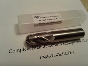 3/4"x1-1/2x4" solid Carbide End Mill 4 Flt Ball end #1006-B34-new - Picture 1 of 3