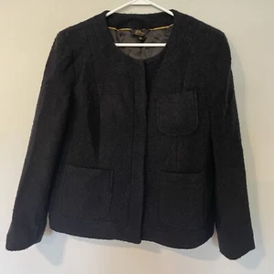 LL Bean Vintage Wool Blend Boucle Cropped Jacket Blazer Black Size 12 Womens - Picture 1 of 9