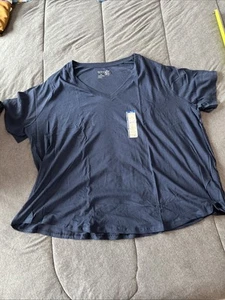 Terra & Sky Women's V-Neck T-Shirt with Short Sleeves dark blue Size 3X - Picture 1 of 3