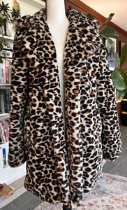 Vintage Coffee Shop Medium Womens Jacket Faux Fur Animal Print leopard - Picture 1 of 12