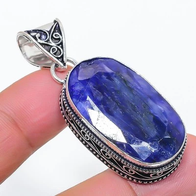 Blauer Saphir (simuliert) Edelstein Anhänger handgefertigt einzigartig Vintag... - Bild 1 von 4