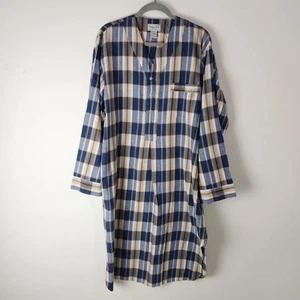 Christian Dior Pajamas Mens XL Blue Beige Plaid Vintage Long Sleep Gown Shirt - Picture 1 of 10