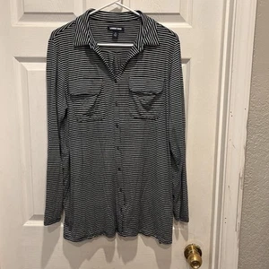 Lands' End Womens Blue & White Side Slit Striped Button Up Tunic Top Large - Imagen 1 de 7