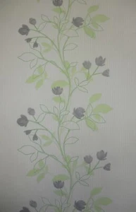 Blumen Vlies Tapete 6867-10 Mint grün grau weiss - Bild 1 von 3
