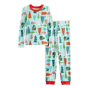 KIDS JAMMIES FOR FAMILIES 2 PIECE CHRISTMAS HOLIDAY TREES PAJAMA SET SIZE 14 NEW - Picture 1 of 4