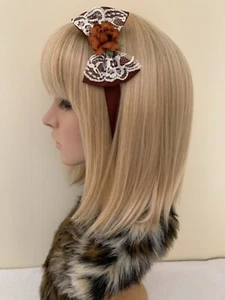 Flower rose headband hair bow rockabilly pin up girl Lolita lace vintage brown - Bild 1 von 5
