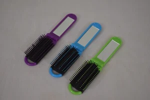 3PCS NEW Folding Hair Brush Mirror Compact Pocket Size Travel Car For Purse Bag - Picture 1 of 7