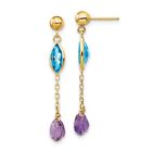 Gift for Mothers Day 14k Yellow Gold Amethyst and Blue Topaz Dangle Earrings