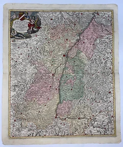ALSACE RHINE RIVER FRANCE GERMANY 1710 JB HOMANN LARGE ANTIQUE MAP 18TH CENTURY - Picture 1 of 12
