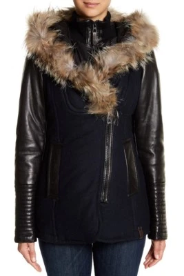 Nueva Chaqueta Rudsak Cuero Genuino Bordeada Azul Marino/Negro - Talla S/P #C5 Foto 1 de 4