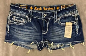NWT ROCK REVIVAL $139 CELINDA STRETCH DENIM DARK WASH SHORTS SZ 28 - Picture 1 of 3